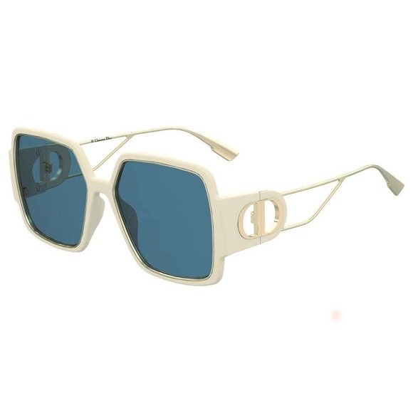 Dior Large Ivory Sungasses w/ Gold Details & Blue Lenses, “30 Montaigne 2” - Picture 1 of 7